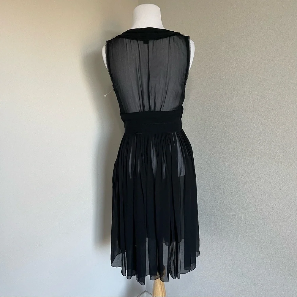 Banana Republic Black Sheer Silk Pleated Dress (Unlined)